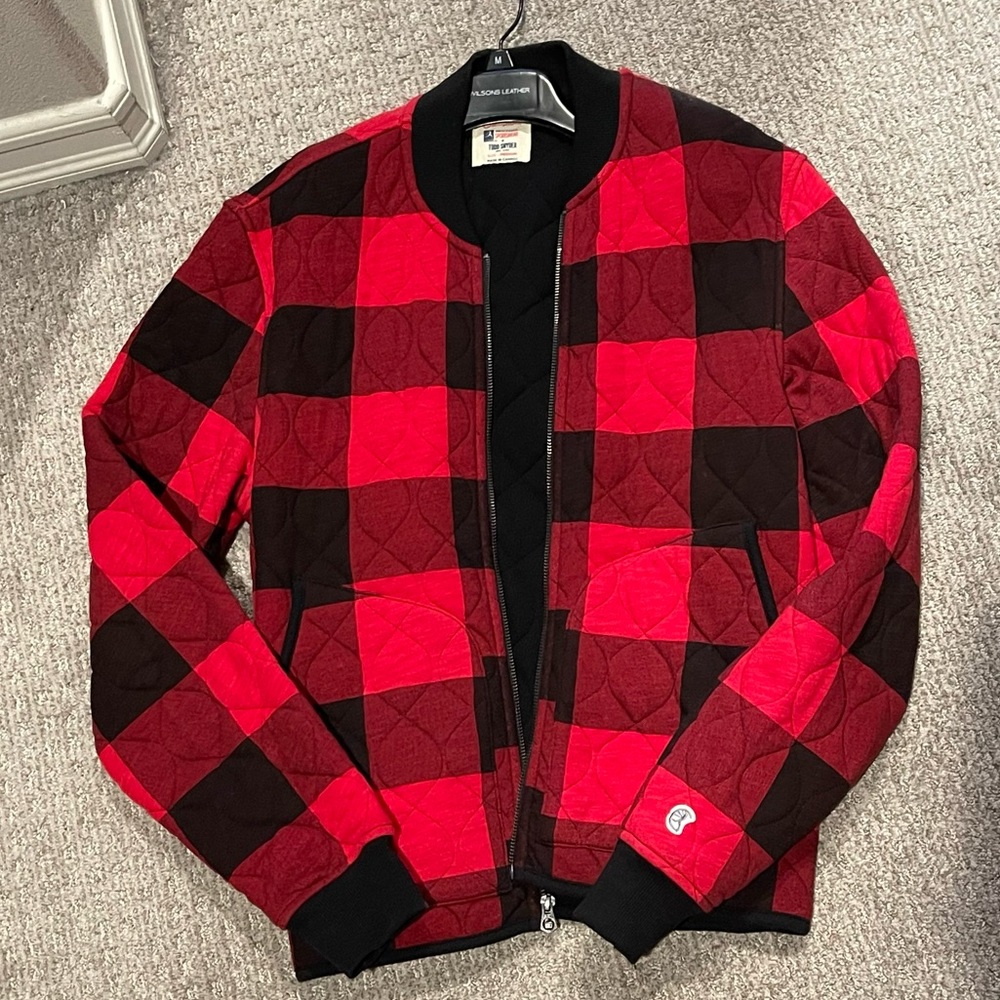 Todd Snyder x Champion Red Black quilted lumberjack print bomber jacket Sold out